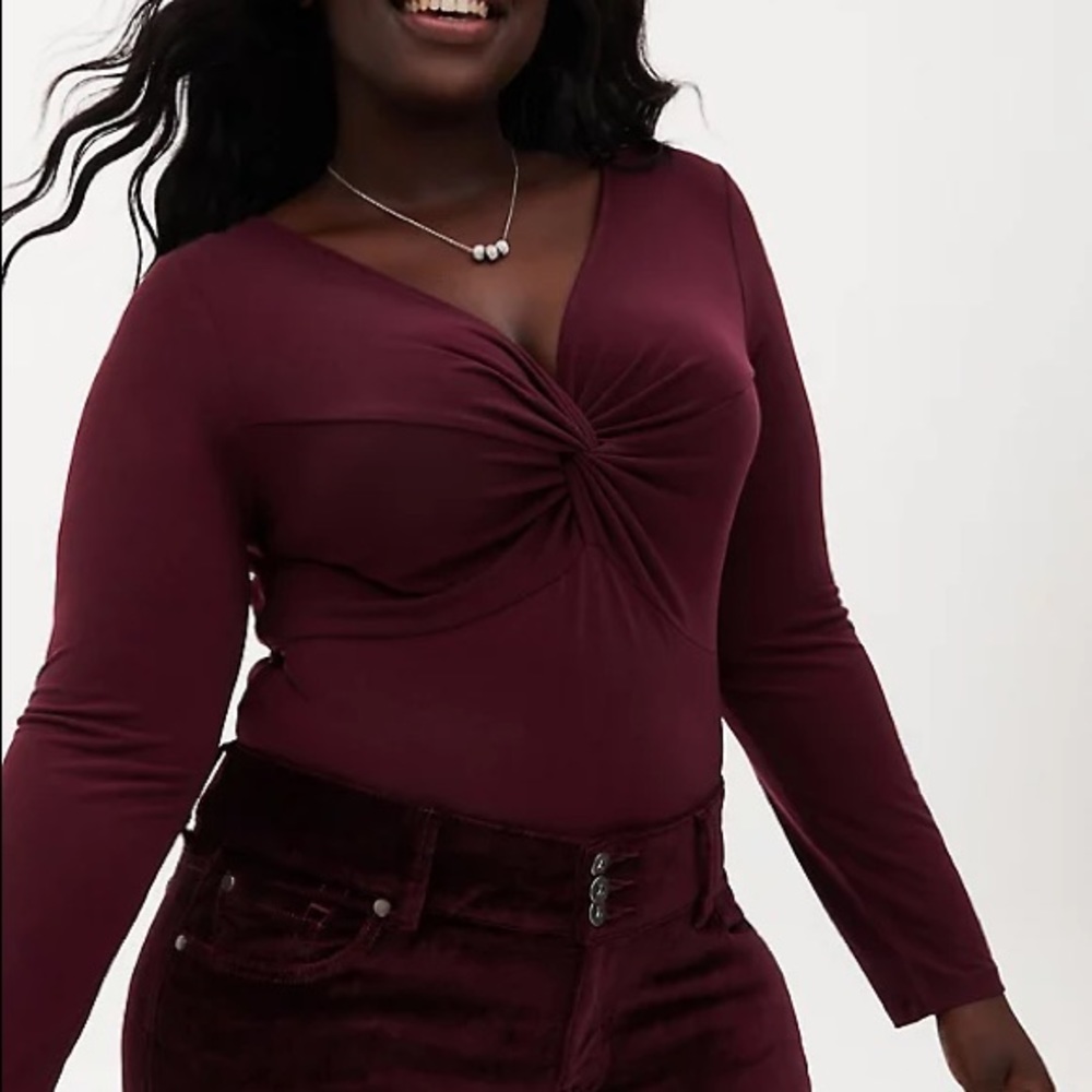 Torrid Burgundy Purple Studio Knit Twist Bodysuit Size 3X